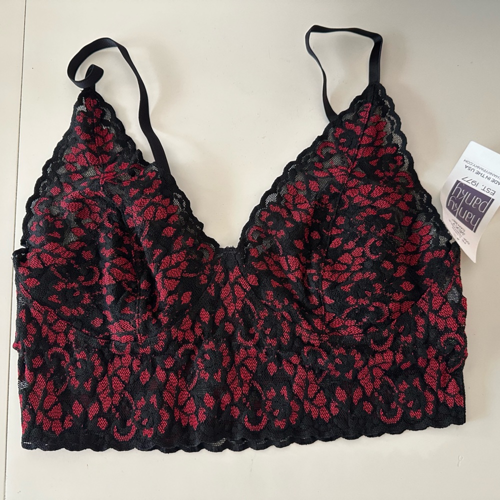 Hanky Panky Black and Red Lace Bralette with Adjustable Straps